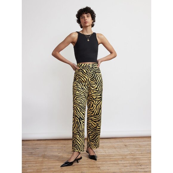 NWT KITRI Janice Yellow Zebra Print Cotton Twill Trousers 6 - Picture 1 of 6